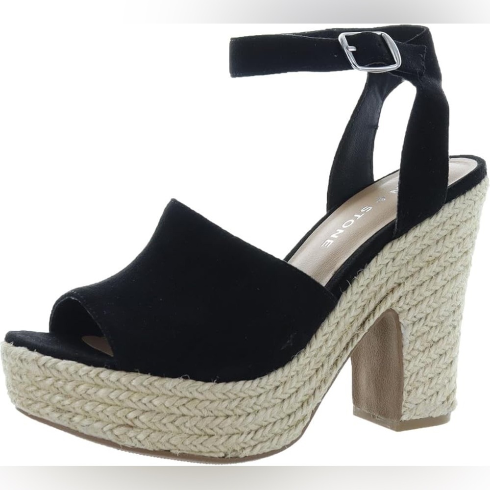Sun + Stone Womens Fey Buckle Block Heel Platform Sandals Black Size 10